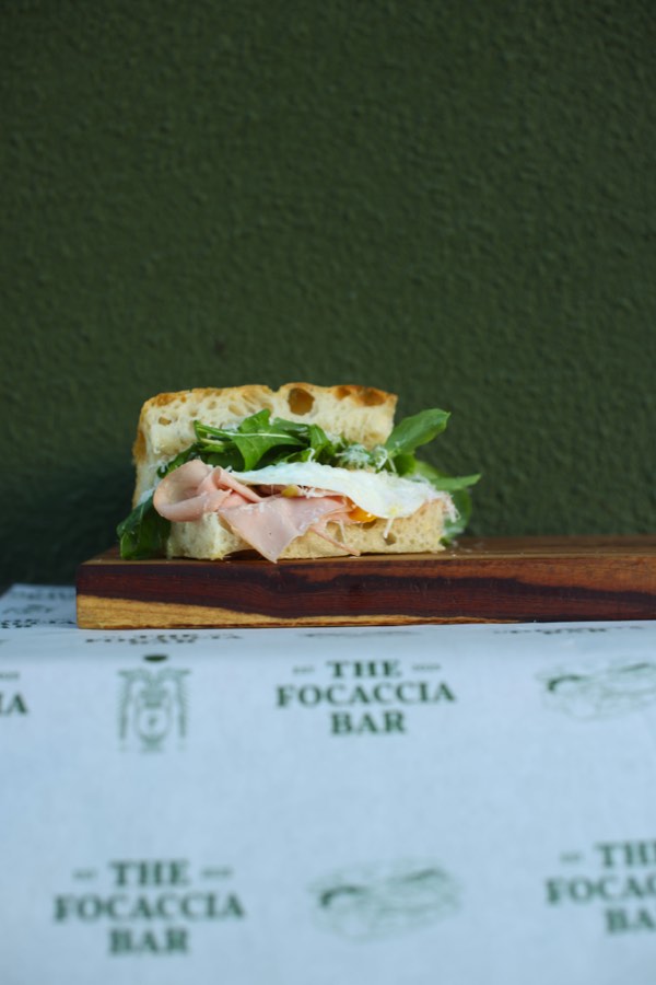 Breakfast focaccia sandwich