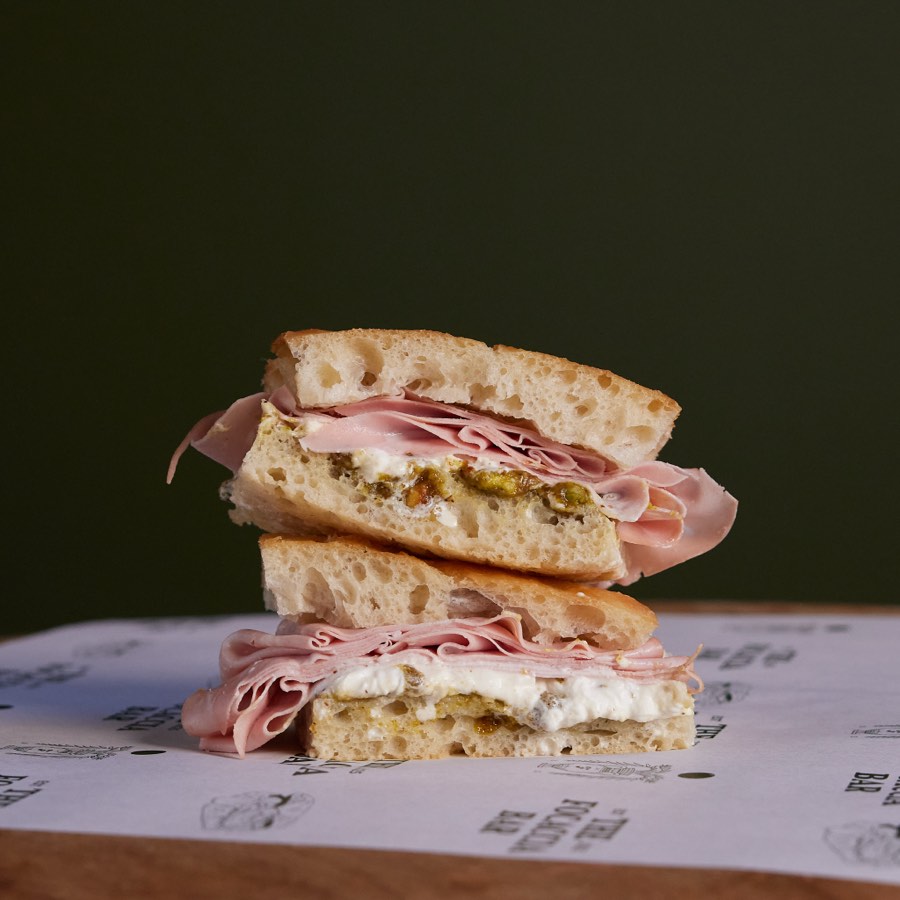 Mortadella focaccia sandwich