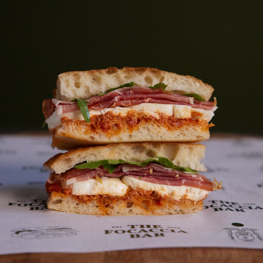 Prosciutto Crudo Caprese focaccia sandwich